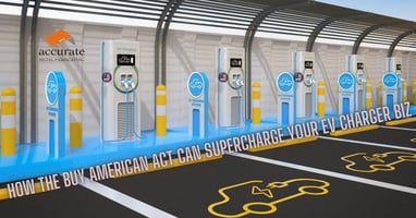 Rows of Made in the USA EV Chargers